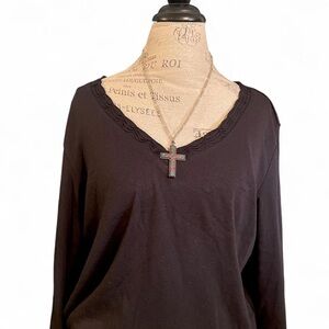 Vintage Fashion Bug • Whimsigoth Black V Neck Blouse • SIZE - XL